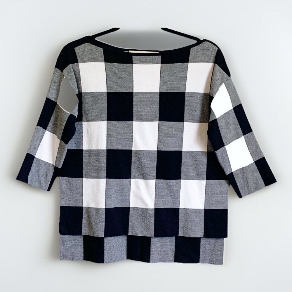 Nordstrom Collection Black White Buffalo Check Boxy Tunic Top Women’s Small